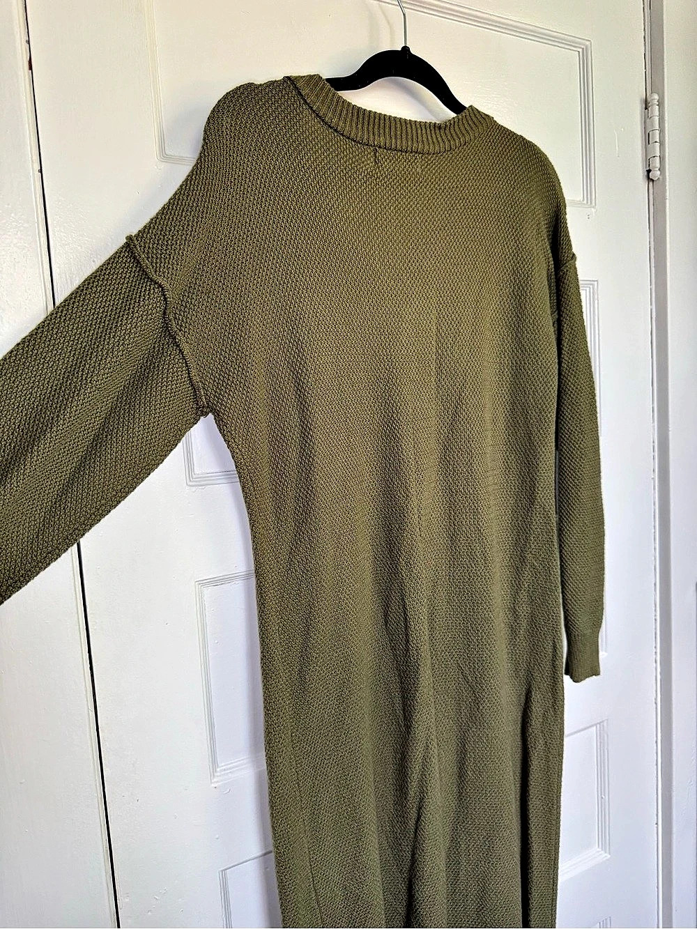 Anrabess Waffle Knit Button V-Neck Sweater Midi Dress Earthy Boho Olive Green La - Picture 11 of 11